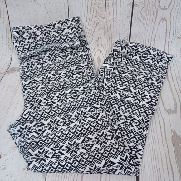 🎁 5 for $25 PINK VIctorias Secret Fair Isle Black White Pajama Pants - Picture 1 of 11